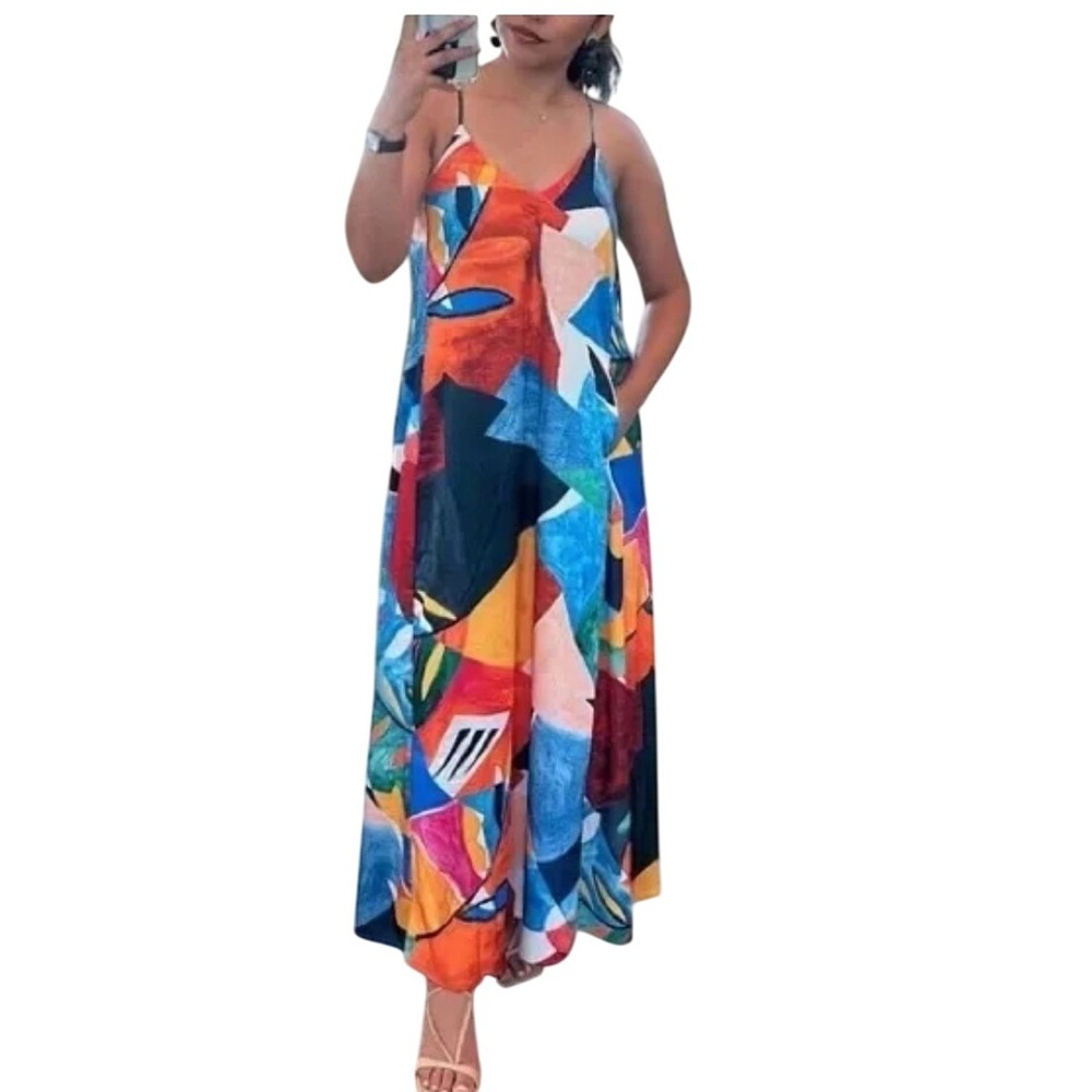 Nicole Miller New York XS Abstract Print Sleeveless Maxi Dress‎